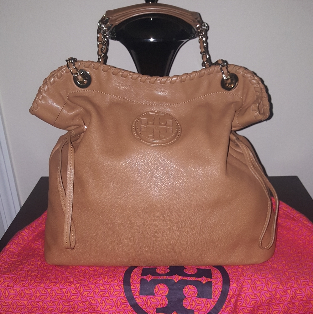 Tory Burch Large Marion Royal Tan Pebbled Leather